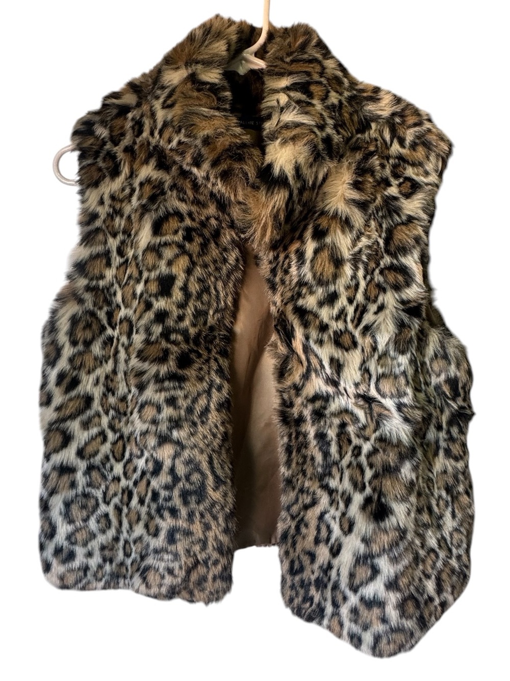Valerie Stevens Retro Open Front Leopard Print Faux Fur Vest Women’s S MINTY